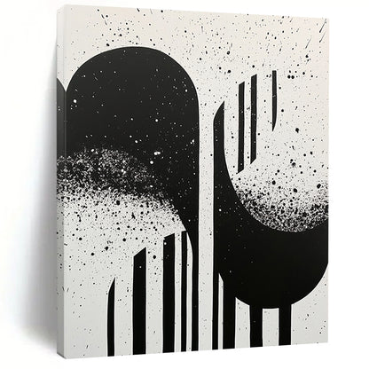 Black, White, Splattered Shapes "Ink Splatter Silhouettes" Abstract Expressionist Painting On Canvas HB175