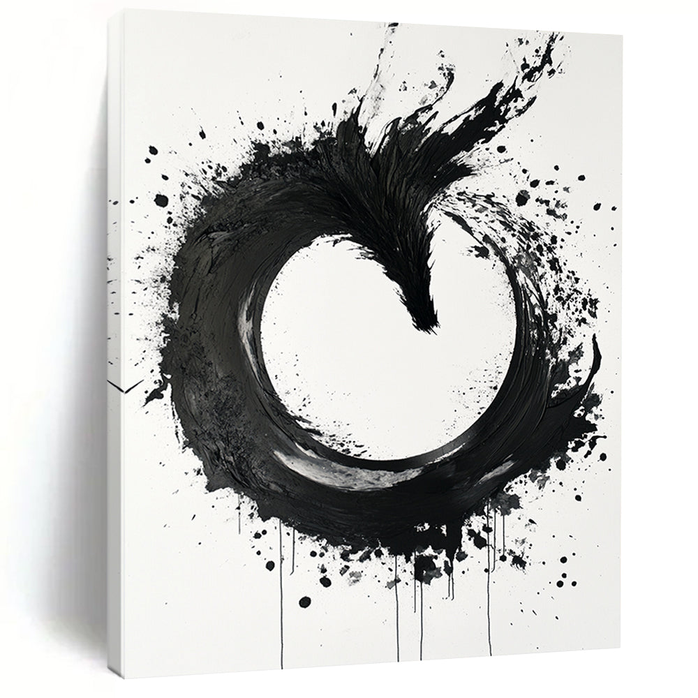 Black, White, Phoenix - Like Ink Swirl "Ink Phoenix Ascent" Abstract Expressionist Painting On Canvas HB137