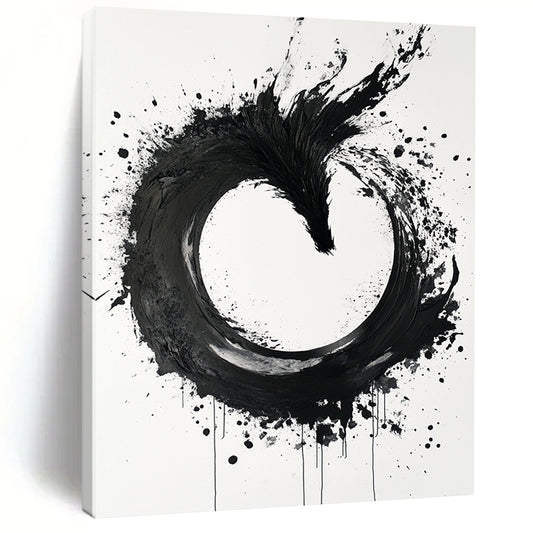 Black, White, Phoenix - Like Ink Swirl "Ink Phoenix Ascent" Abstract Expressionist Painting On Canvas HB137