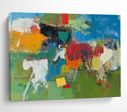 “Vibrant Color Block Chaos” - Green, Blue, Red, Yellow with Bold Blocks - Painting On Canvas HB1368