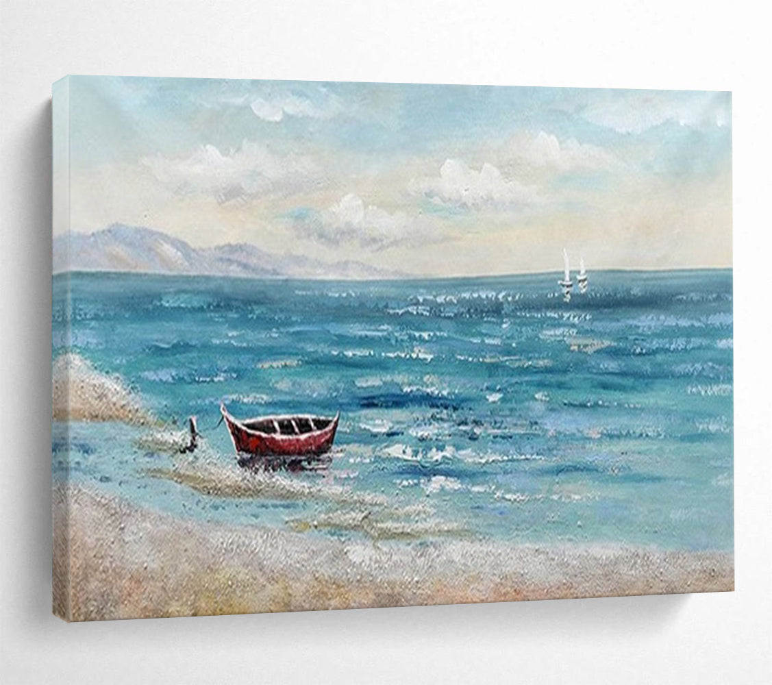 Coastal Boat & Sea - Relaxing Living Room or Bathroom Art DLZ224