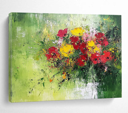 Impasto Flower Bouquet on Green - Textured Still - Life Painting On Canvas HB0475