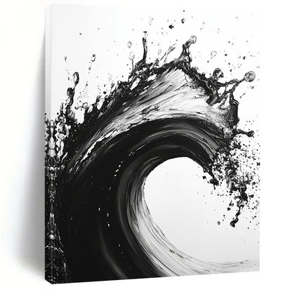 Black and White Explosive Wave "Wild Surge" Painting On Canvas HB286