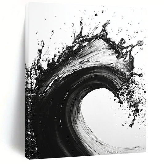 Black and White Explosive Wave "Wild Surge" Painting On Canvas HB286