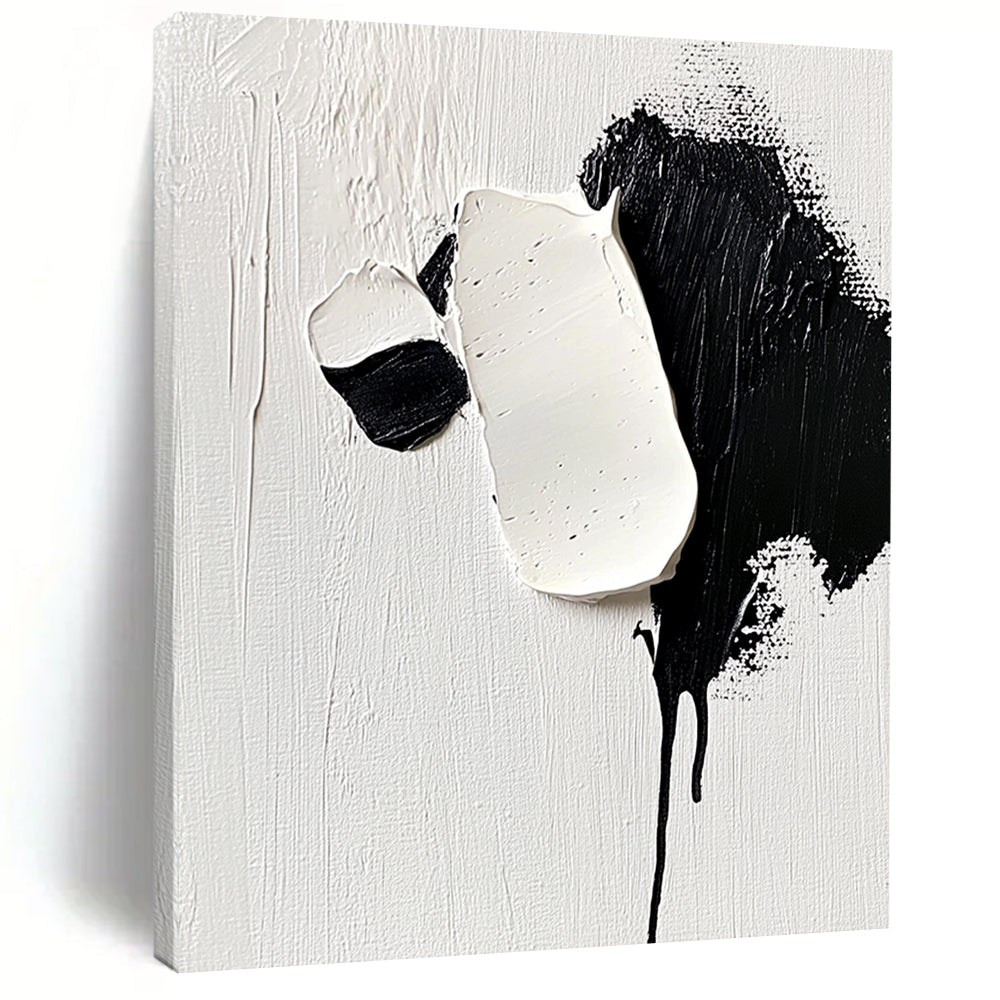 Contemporary hand-painted abstract art featuring a cute panda with detailed strokes of white and black on a minimalist background capturing softness and elegance. DLZ1737