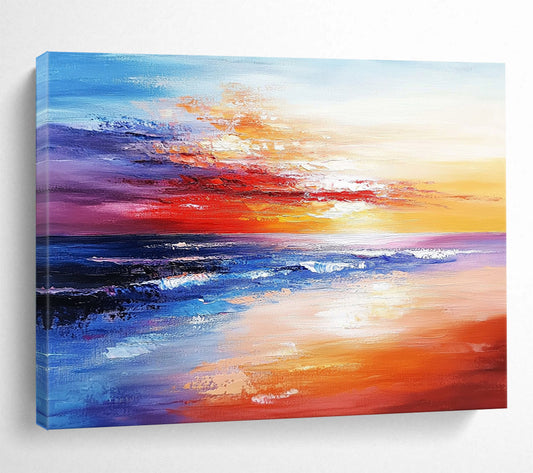 “Vibrant Coastal Sunset” - Purple, Red, Orange, Blue, Colorful Seaside Dusk Painting On Canvas HB1030