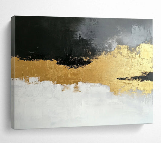 “Gold - Gray Abstract Fusion” - Gold, Gray, Textured Swirls Painting On Canvas HB0806
