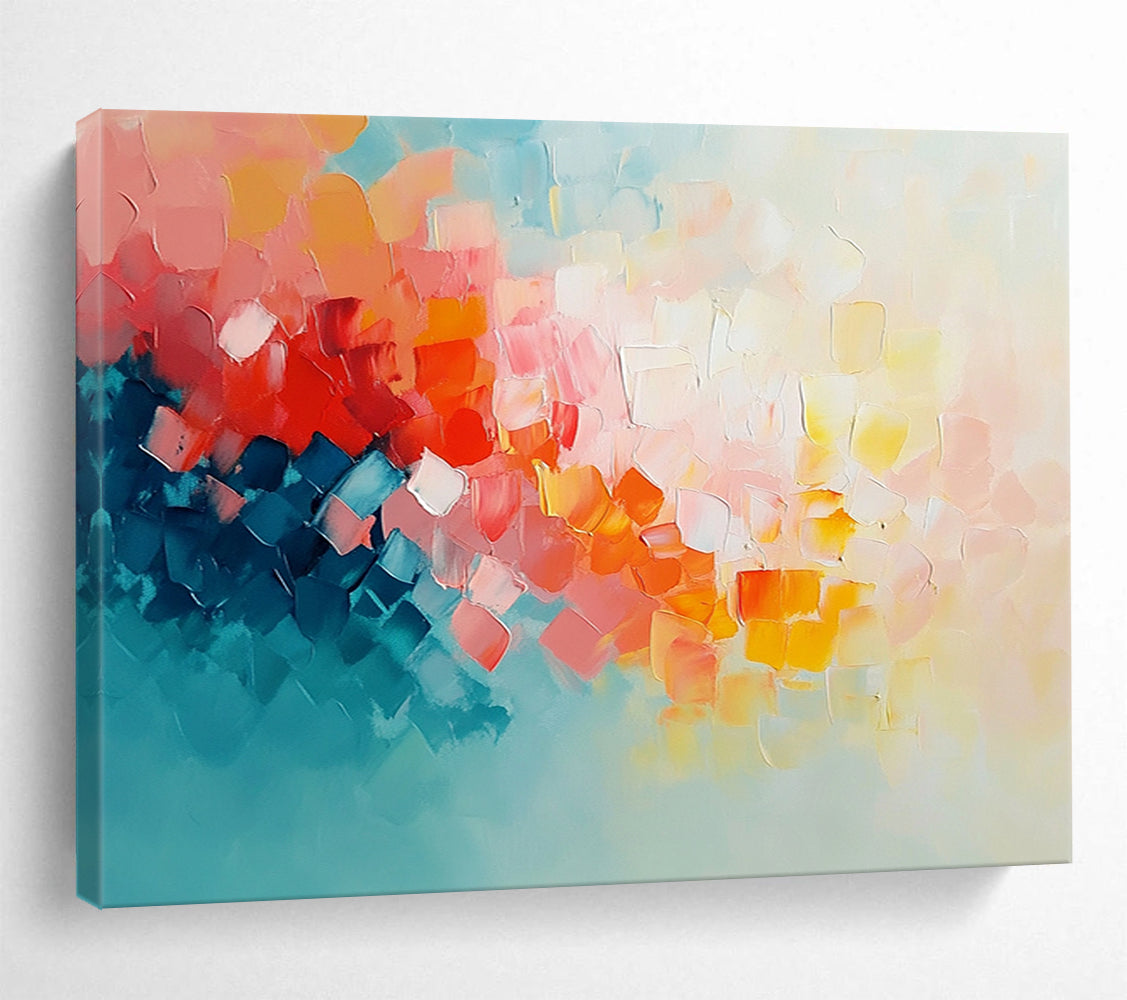 “Vibrant Square Impasto” - Pink, Orange, Blue, White - Textured Square Abstract - Oil Painting HB1318
