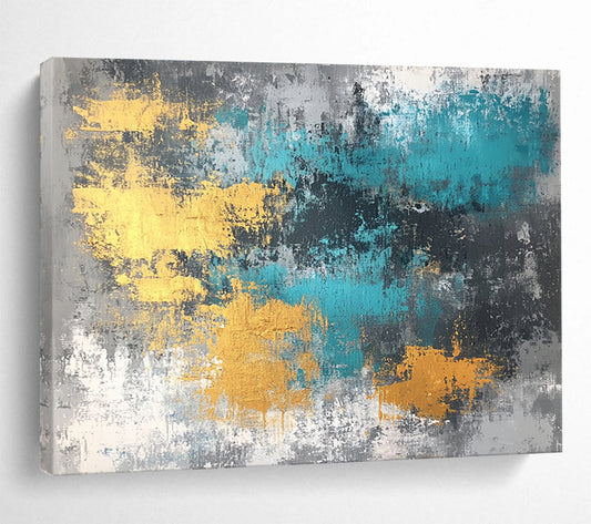 “Gold Teal Gray Abstract Textures” - Gold, teal, gray; Abstract with textured brushstrokes HB1286