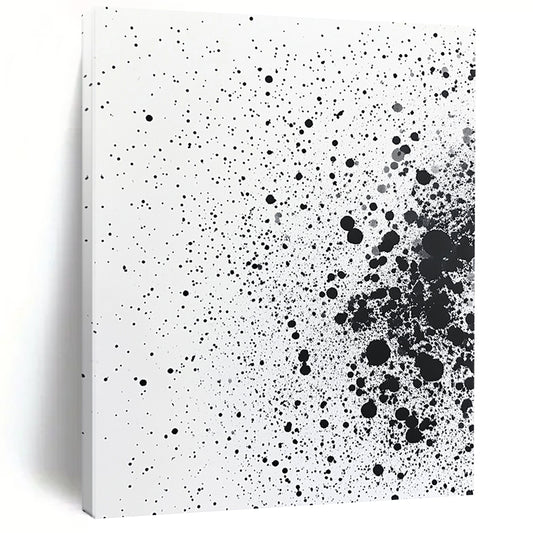 Black Dots & Splatter on White - “Random Ink Energy” Painting On Canvas HB226