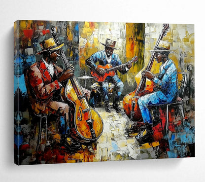 “Vibrant Jazz Band” - Colorful Palette, Jazz Musicians, Figurative Painting On Canvas HB0996