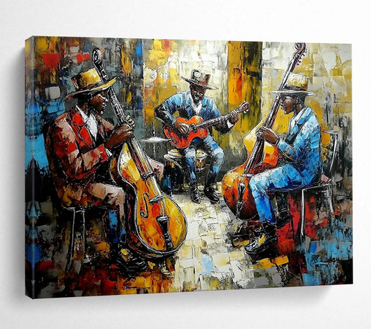 “Vibrant Jazz Band” - Colorful Palette, Jazz Musicians, Figurative Painting On Canvas HB0996