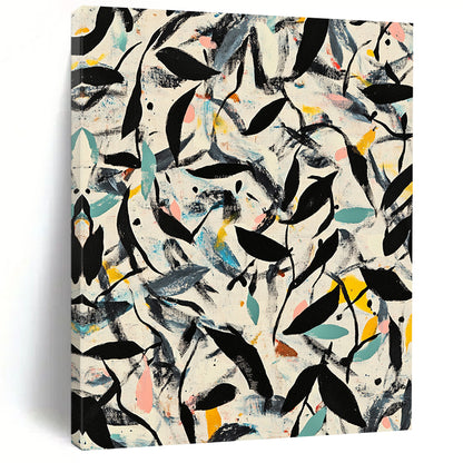 Black, Green, Blue, Yellow, Leafy Chaos "Botanical Burst" Abstract Expressionist Painting On Canvas HB081
