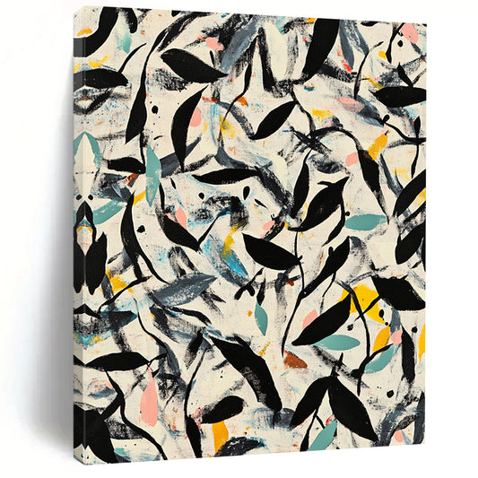 Black, Green, Blue, Yellow, Leafy Chaos "Botanical Burst" Abstract Expressionist Painting On Canvas HB081