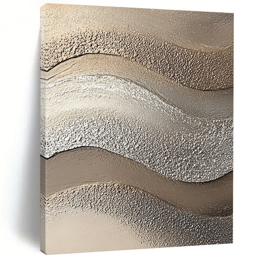 Contemporary abstract artwork showcasing textured sandstone in wave-like patterns with beige and silver tones, enhancing visual depth and captivating beach aesthetics. DLZ1205