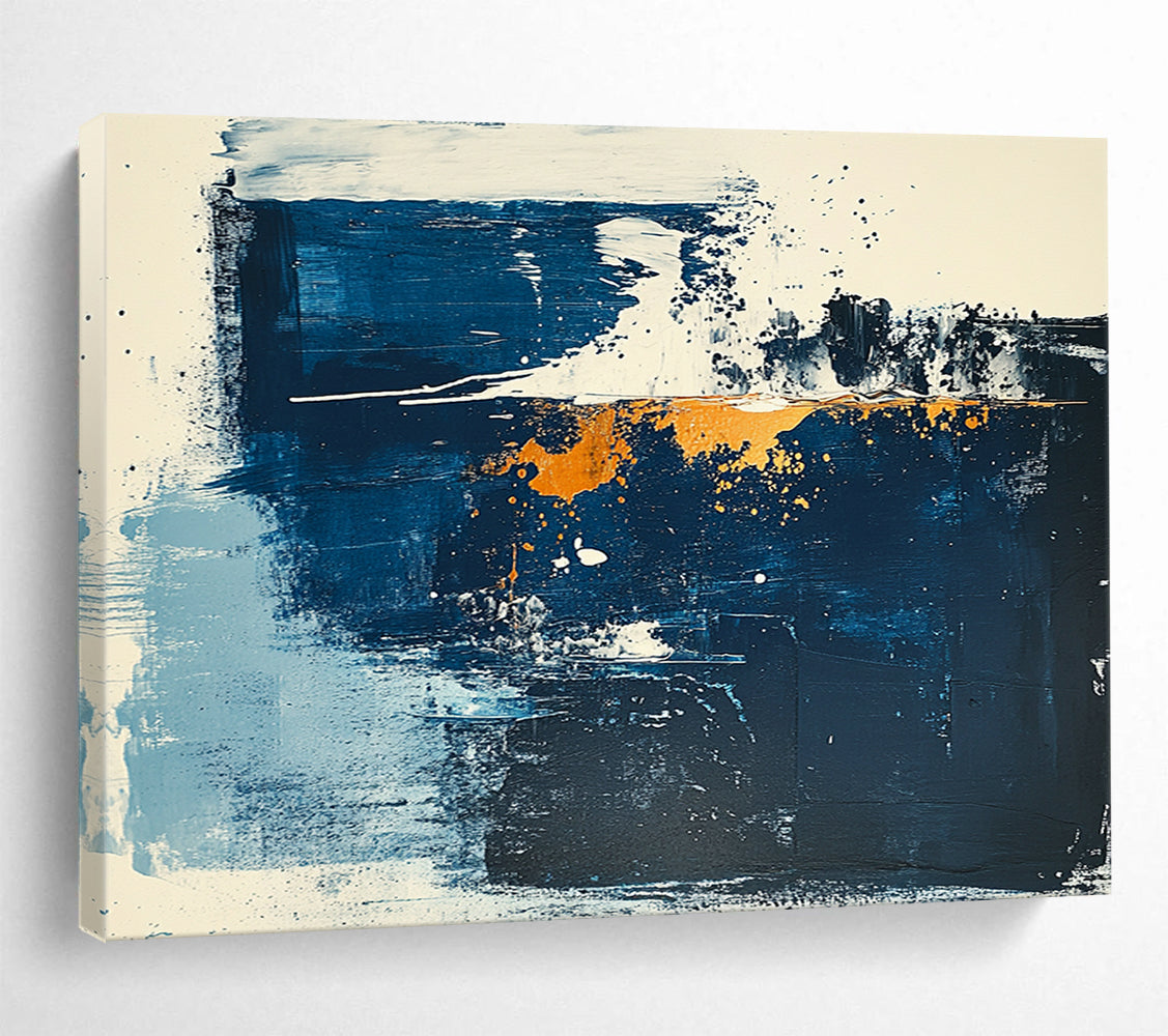 “Blue - White - Gold Abstract Splashes” - Blue, White, Gold, Abstract splashes - Acrylic Painting HB1792