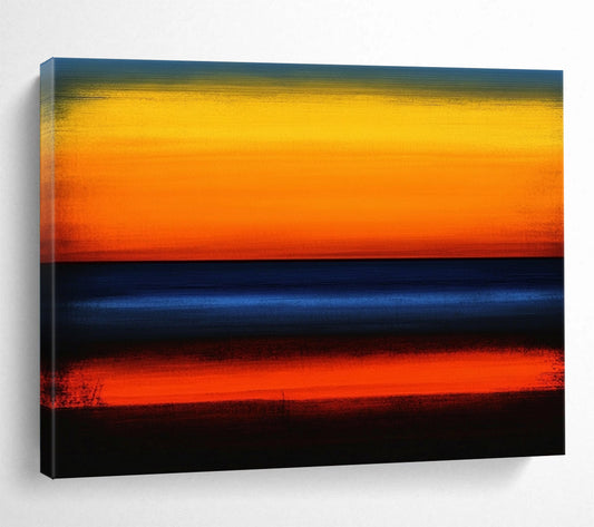Sunset Stripes in Orange, Yellow & Blue - Color - Field Landscape Painting On Canvas HB0473