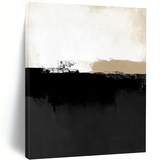 Contemporary abstract art features a minimalist black and white landscape with subtle shapes, showcasing neutral tones and low contrast. DLZ1612