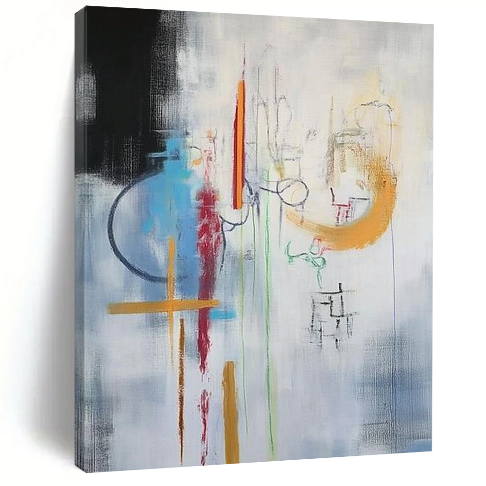 Large contemporary hand-painted abstract artwork featuring vibrant colors and dynamic shapes creating a captivating visual experience. Ideal for modern spaces. DLZ1759