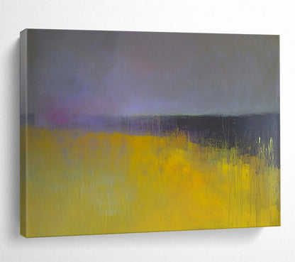 “Yellow - Purple Abstract Fields” - Yellow, Purple, Abstract Landscape Painting On Canvas HB1113