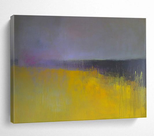 “Yellow - Purple Abstract Fields” - Yellow, Purple, Abstract Landscape Painting On Canvas HB1113