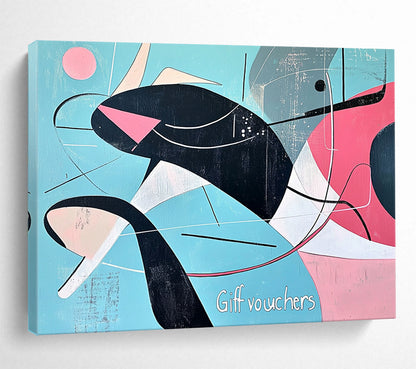 “Mid - Century Modern Whale” - Black, Pink, Blue, Geometric Whale HB1127