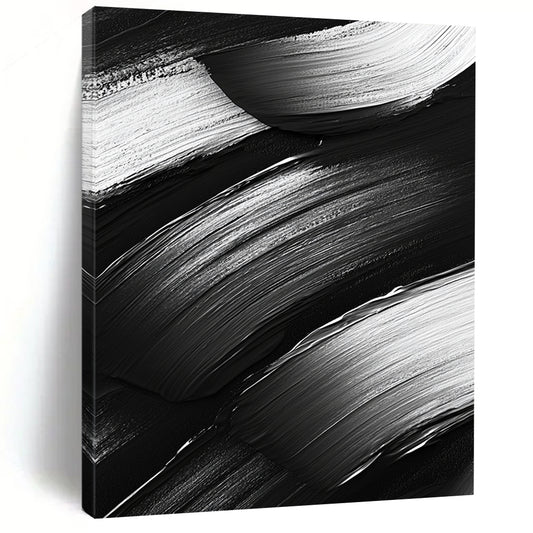 Black and White Textured Brushstrokes "Monochrome Rhythm" Painting On Canvas HB311