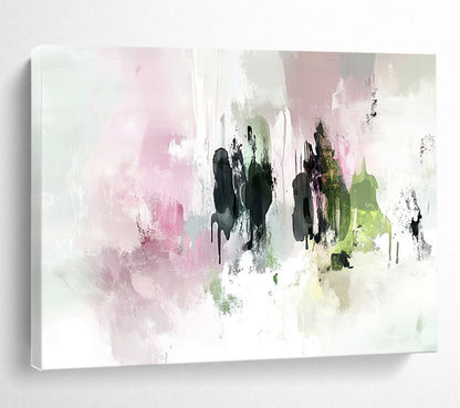 “Pink and Green Abstract Drips” - Pink, Green, Dripping Textures Painting On Canvas HB0868