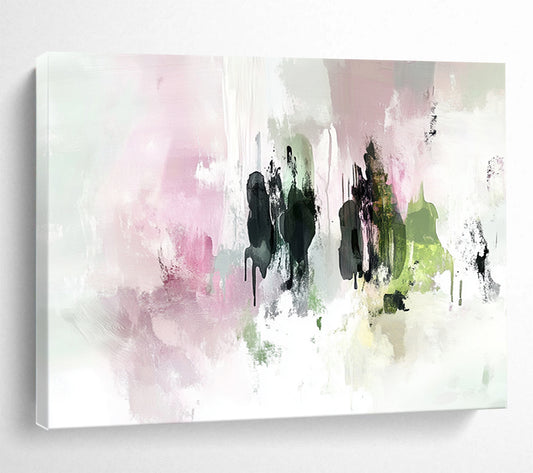“Pink and Green Abstract Drips” - Pink, Green, Dripping Textures Painting On Canvas HB0868