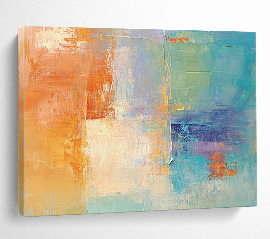 “Colorful Abstract Blend” - Orange, blue, purple, beige; Abstract color - block blend; Acrylic Painting On Canvas HB1276