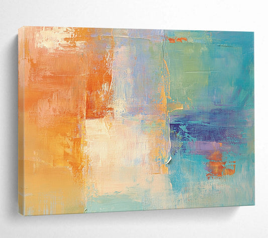 “Colorful Abstract Blend” - Orange, blue, purple, beige; Abstract color - block blend; Acrylic Painting On Canvas HB1276
