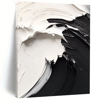Contemporary hand-painted abstract art features dynamic flowing lines, high contrast black and white on a white background, evoking a mysterious atmosphere. DLZ1732