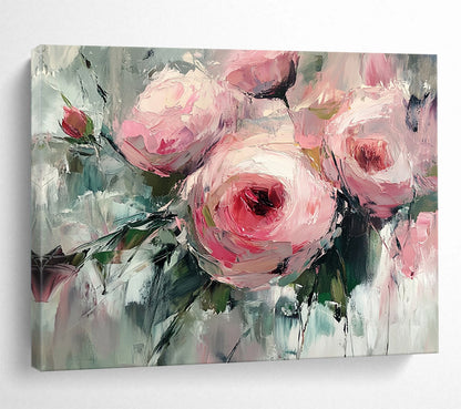 Pink Flowers with Impasto Texture - Expressive Floral Painting On Canvas HB0435
