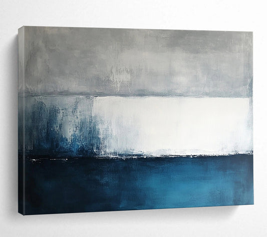 “Gray - Blue Abstract Horizon Lines” - Gray, Blue, White, Horizon Lines Painting On Canvas HB0832