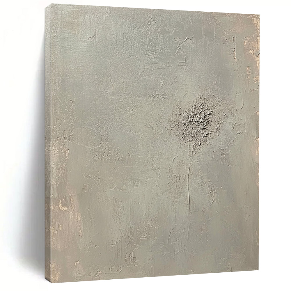 Contemporary abstract artwork featuring an empty light gray canvas with soft tones and faint embossed writing at the center. DLZ0576