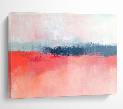 “Soft Coral Hues” - Gentle Pinks, Corals, and Muted Blues, Subtle Landscape - Inspired Abstract Painting On Canvas HB0912