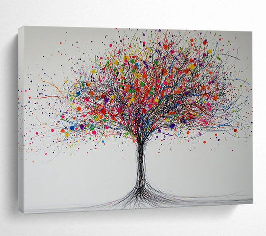 “Color Burst Tree” - Black branches, rainbow splatters, whimsical tree, Abstract Tree Painting On Canvas HB0588