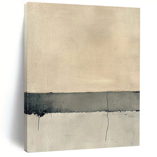 Contemporary hand-painted abstract art featuring the serene intersection of concrete and sand in neutral tones and subtle textural variations. DLZ1357