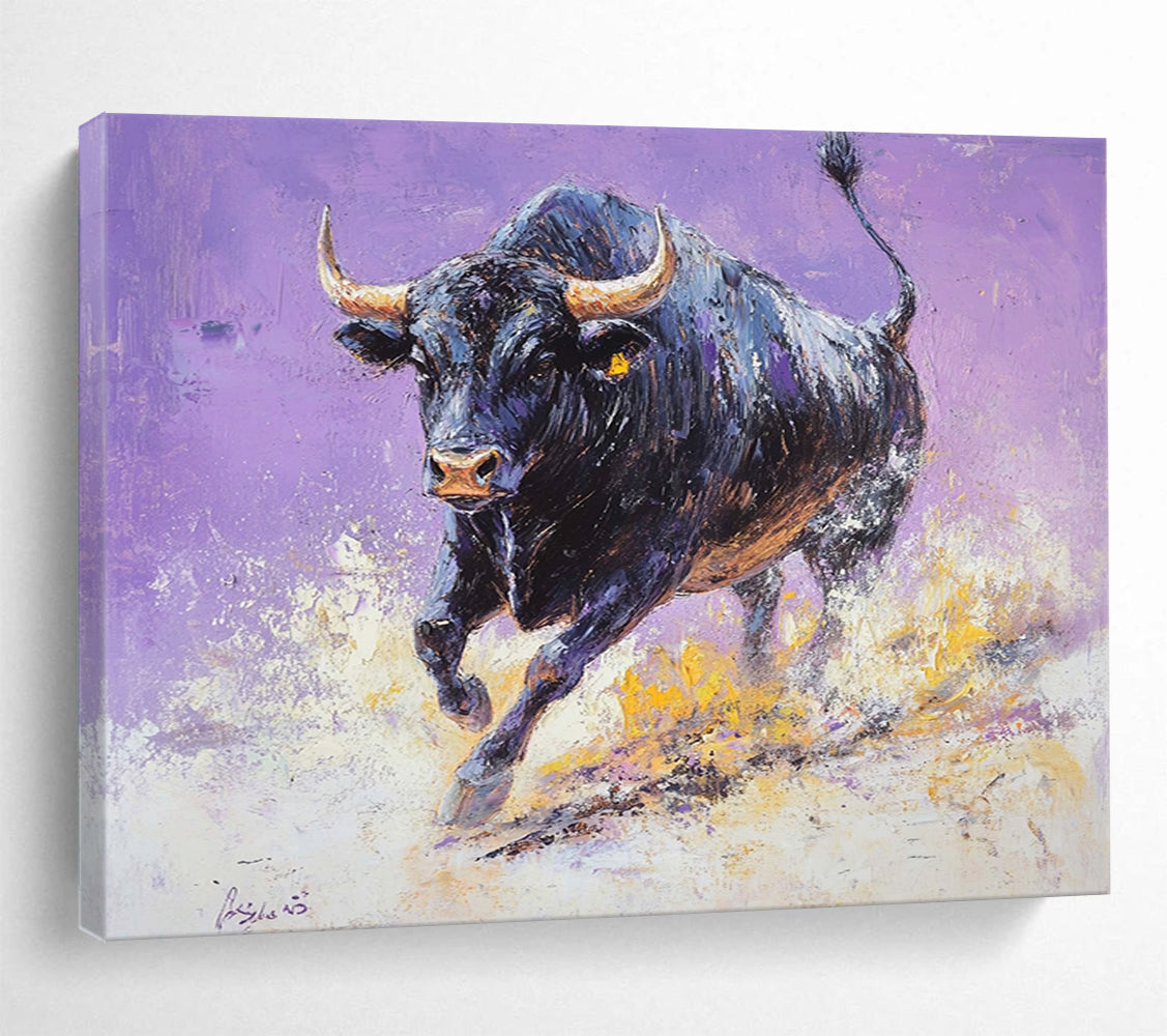 Vibrant Purple - Backed Bull - Dynamic Animal Oil Painting On Canvas HB0466