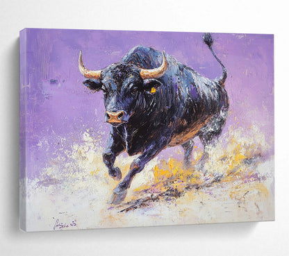 Vibrant Purple - Backed Bull - Dynamic Animal Oil Painting On Canvas HB0466