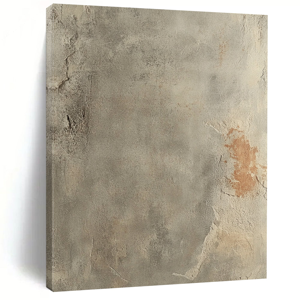 Contemporary hand-painted abstract art showcasing a textured gray concrete floor with rust accents and a soft gradient, emphasizing the beauty of aged surfaces. DLZ1485