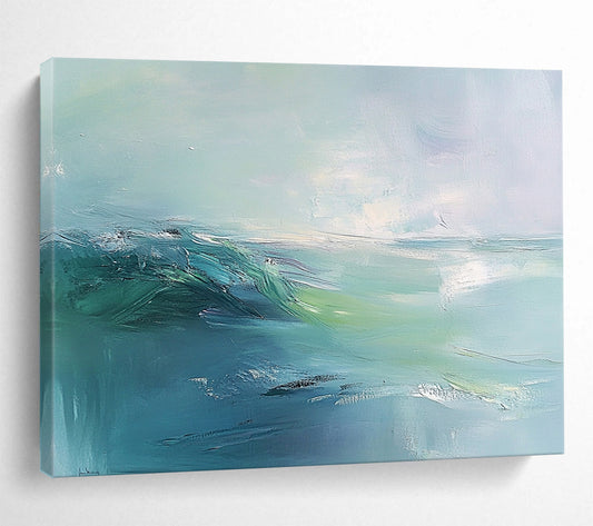 “Soft Green - Blue Abstract Wave” - Soft Green, Blue, Abstract Wave, Expressive Brushstrokes HB1123