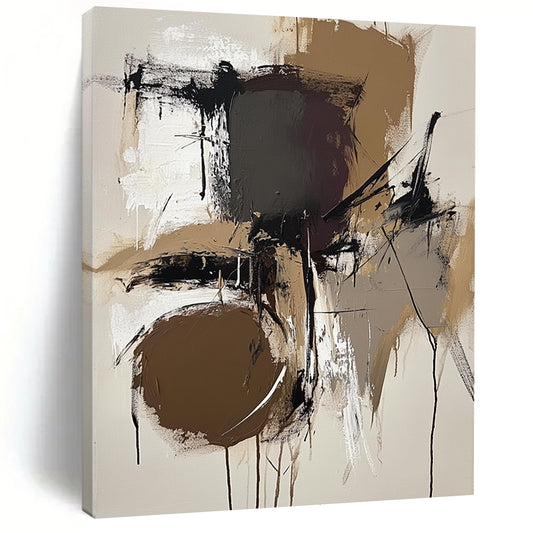 Contemporary abstract art features earthy tones with a bold gray stroke showcasing soft shapes and dynamic paint textures. DLZ1031