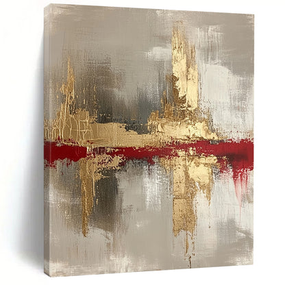 Contemporary hand-painted abstract art featuring gold, white, blue, black, and gray tones on a soft white background, perfect for modern decor. DLZ0437