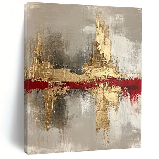 Contemporary hand-painted abstract art featuring gold, white, blue, black, and gray tones on a soft white background, perfect for modern decor. DLZ0437