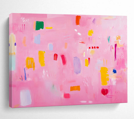 “Playful Pink Abstract Shapes” - Pink, Colorful Shapes, Abstract Painting On Canvas HB0691