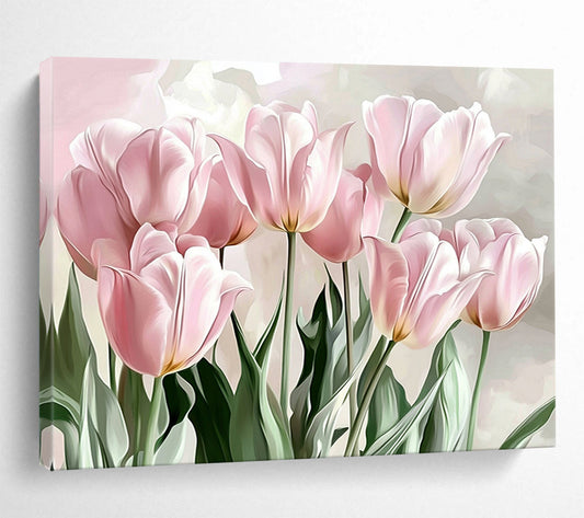 “Soft Pink Tulips” - Pale Pinks, Greens, Realistic Tulip Bouquet - Digital Painting HB1729