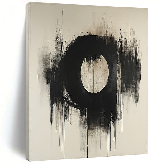 Contemporary abstract masterpiece featuring an oval in dark grey and beige on canvas with a textured finish showcasing artistic elegance. DLZ0859