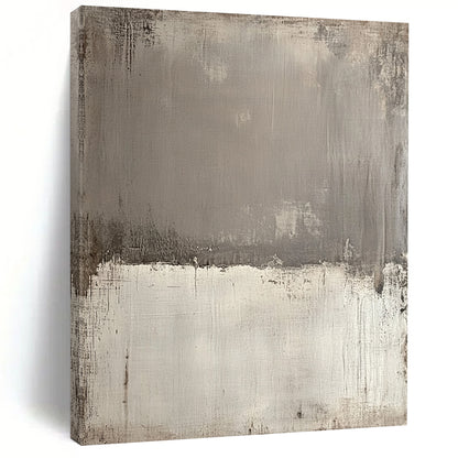 Contemporary hand-painted abstract canvas featuring textured gray tones with sepia edges and a bold white section for striking contrast and depth. DLZ1172