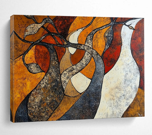 “Abstract Tree Forms” - Orange, brown, twisted trees, Abstract Painting On Canvas HB0565